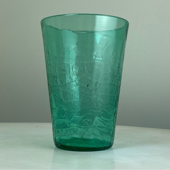 Vintage Mid Century BLENKO Crackle Glass Blue Turquoise Vase 7” Tall 5” Wide - Picture 2 of 11